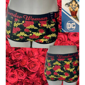 DC Comics +2 Wonder Woman Rose Print Logo Elastic Waistband Cotton Brief Panties